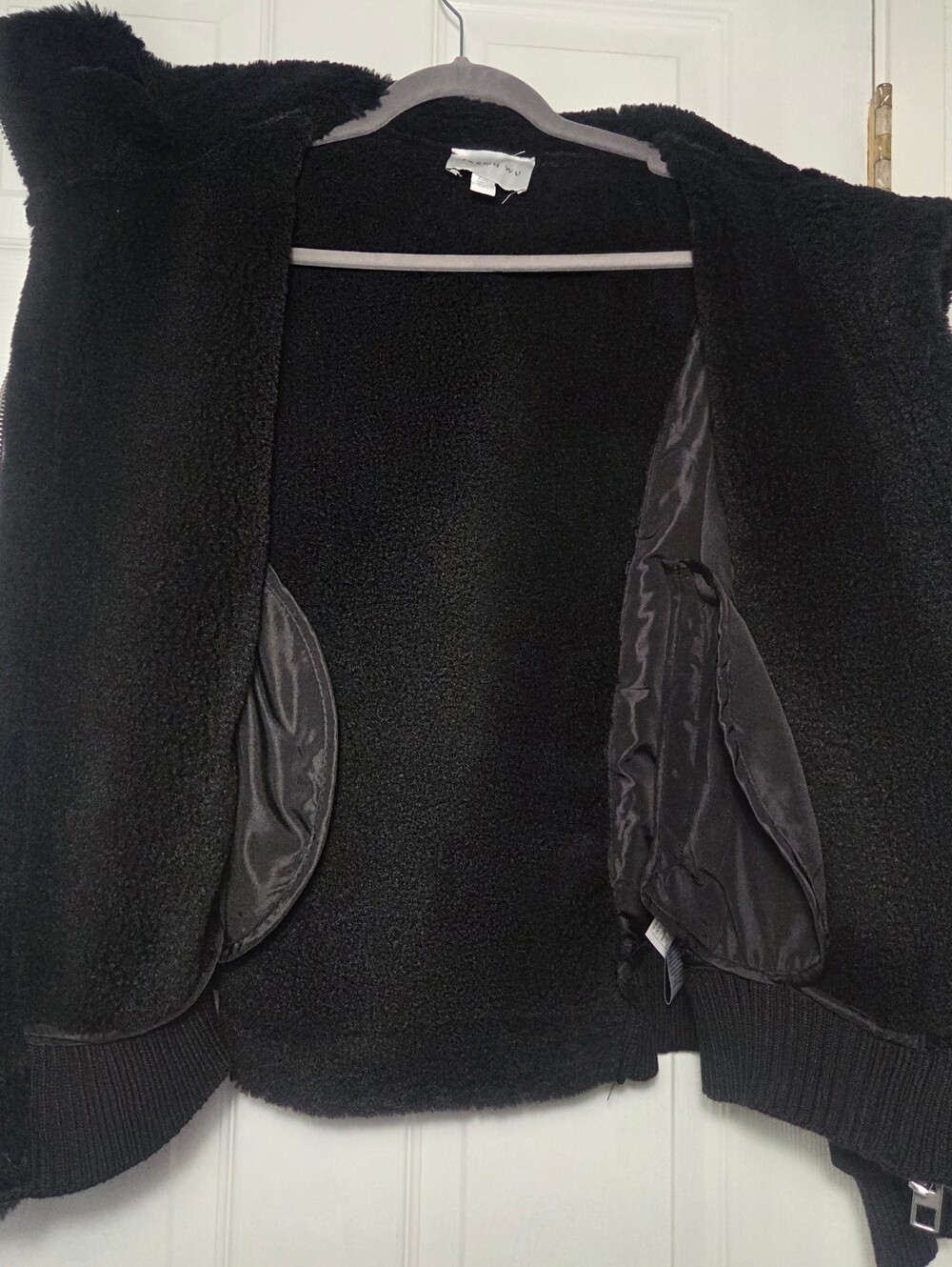 Jason Wu Women's Faux Leather Sherpa Aviator Bomber Jacket Black Size Large - Picture 8 of 11